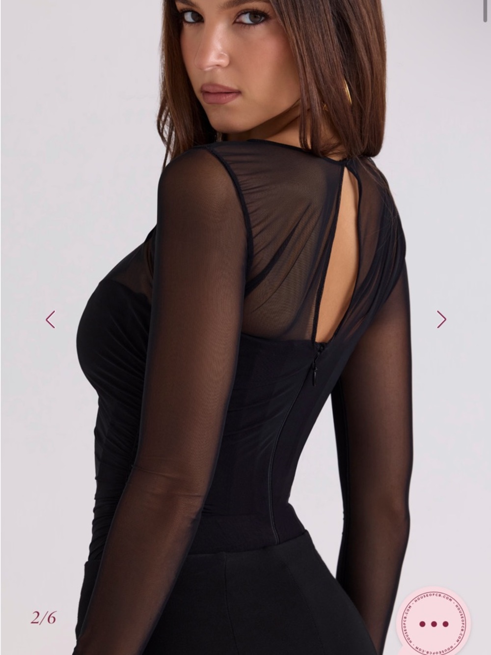 House of CB Black Long Sleeve Mesh Bodysuit - Picture 2 of 8